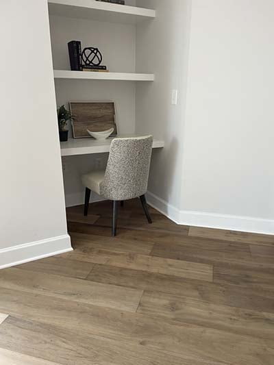 Installation of Engineered Hardwood Flooring, Built In Area with Chair