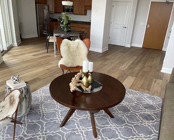 Installation of Engineered Hardwood Flooring, Living Room Coffee Table Area